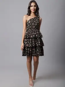 MARC LOUIS Floral Print Ruffled Fit & Flare Dress