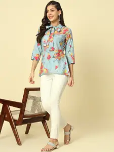 Meeranshi Floral Print Pure Silk Shirt Style Top