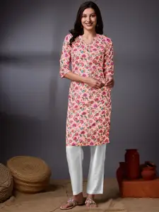 KALINI Floral Printed Crepe A-Line Kurta