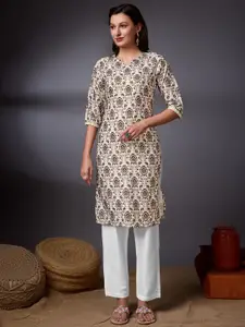 KALINI Ethnic Motifs Printed Gotta Patti Crepe A-Line Kurta