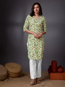 KALINI Floral Printed V-Neck Three-Quarter Sleeves Straight Crepe Kurta
