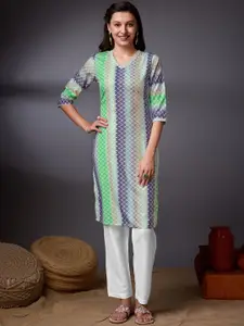 KALINI  Geometric Printed V-Neck Three-Quarter Sleeves Gotta Patti Straight Kurta