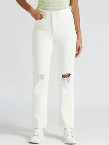 Pepe Jeans Women Mary Straight Fit High-Rise Slash Knee Cotton Jeans