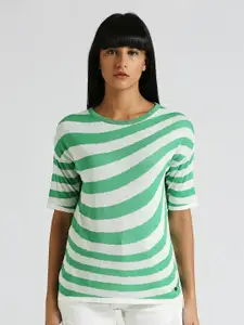 Pepe Jeans Striped Round Neck Extended Sleeves Regular Top