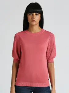 Pepe Jeans Round Neck Puff Sleeves Regular Top