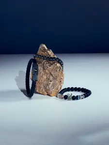 SALTY Men Set Of 3 King's Power Beads-Beaded Leather Elasticated Bracelet