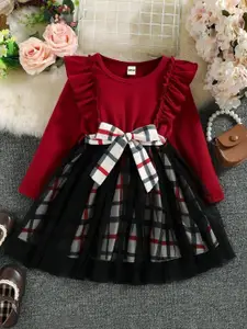 BAESD Girls Printed Round Neck Long Sleeves Fit & Flare Dress