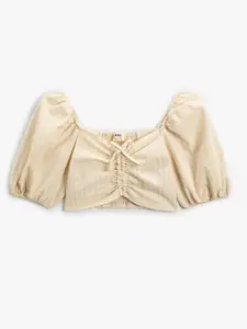 Koton Girls Sweetheart Neck Puff Sleeve Cotton Crop Top