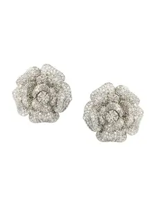 AURAA TRENDS Silver Plated Crystal Floral Studs Earrings