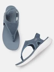 Skechers Women ULTR A FLEX Woven Design T-Strap Flats