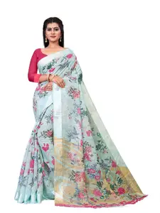 RUNAYA NX Floral Printed Zari Silk Cotton Saree