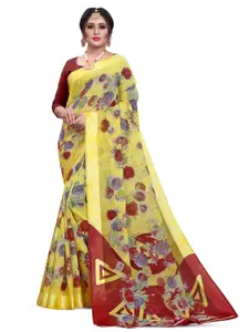 RUNAYA NX Floral Printed Zari Silk Cotton Saree