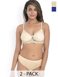 Aamarsh Pack Of 2 Cotton Bra Panty Lingerie Set AD_PDCL Set_B,Br