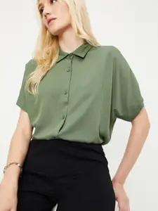 max Spread Collar Short Extended Sleeves Casual Shirt