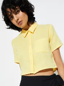max Spread Collar Short Sleeves Cotton Crop Casual Shirt