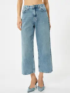 Koton Women Wide Leg Mid-Rise Clean Look Cotton Cropped Jeans