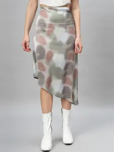 BROOWL Tie and Dye Asymmetric Slip-On A-Line Midi Skirt
