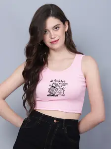 Fashion And Youth Round Neck Printed Crop Top