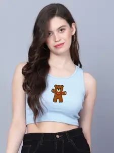 Fashion And Youth Teddy Printed Ribbed Fitted Crop Top