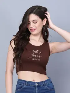 Fashion And Youth Typography Printed Fitted Crop Top