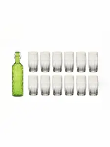 1ST TIME Green & Transparent 13 Pieces Water Bottle & Glasses Set