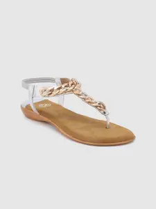 Sole To Soul Gold Toned Textured T-Strap Flats