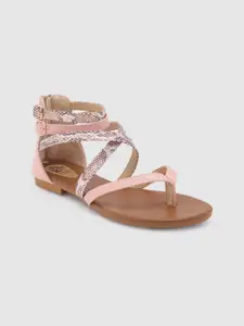 Sole To Soul Pink Printed Open Toe Flats