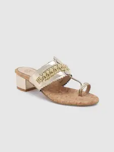 Sole To Soul Gold Embellished One Toe Block Heels