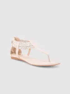 Sole To Soul Women Embellished T-Strap Flats with Buckles