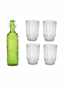 1ST TIME Green & Transparent 5 Pieces Water Bottle With Glass