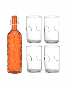 1ST TIME Orange-Coloured & Transparent 5 Pieces Water Bottle & Glasses Set