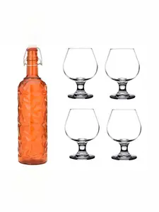 1ST TIME Orange Coloured & Transparent 5-Pcs Bottle & Glasses Set