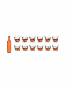 1ST TIME Orange-Coloured & Transparent 13 Pieces Water Bottle & Glasses Set