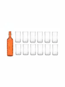 1ST TIME Orange Coloured & Transparent Bottle & Glasses Set