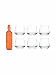1ST TIME Orange Coloured & Transparent 7 Pieces Water Bottle with Water Glasses Set