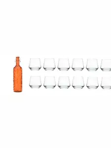 1ST TIME Orange Coloured & Transparent Bottle & Glasses Set
