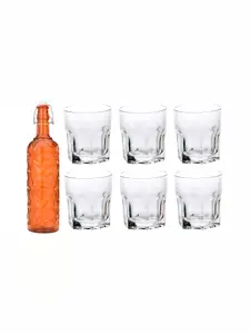1ST TIME Orange-Coloured & Transparent 7 Piece Water Bottle With Glass