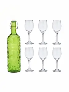 1ST TIME Green & Transparent 7 Pcs Bottle & Glasses Set