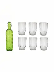 1ST TIME Green & Transparent 7 Pieces Bottle & Glasses