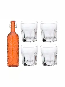 1ST TIME Orange Coloured & Transparent 5 Pieces Bottle & Glasses Set