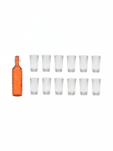 1ST TIME Orange Coloured & Transparent 13-Pcs Bottle & Glasses Set