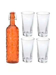 1ST TIME Orange-Coloured & Transparent 5 Pcs Bottle With Glasses