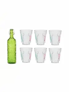 1ST TIME Green & Transparent 7 Pieces Bottle & Glasses Set