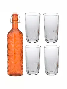 1ST TIME Orange & Transparent 5 Pieces Glass Water Bottle