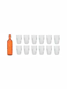1ST TIME Orange & Transparent 13 Pieces Glasses & Water Bottle