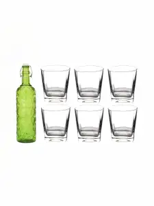 1ST TIME Green & Transparent 7 Pieces Water Bottle With Glass