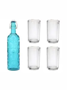 1ST TIME Blue & Transparent 5 Pcs Water Bottle & Glasses