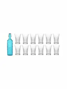 1ST TIME Blue & Transparent Water Bottle With 12 Pieces Glass