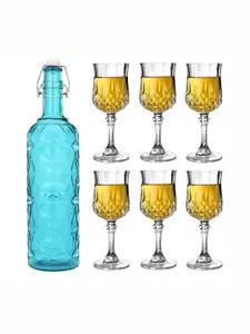 1ST TIME Blue & Transparent 7 Pcs Water Bottle & Glasses