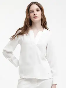 RAREISM Notched Neck Cuffed Sleeves Styled Back Casual Top